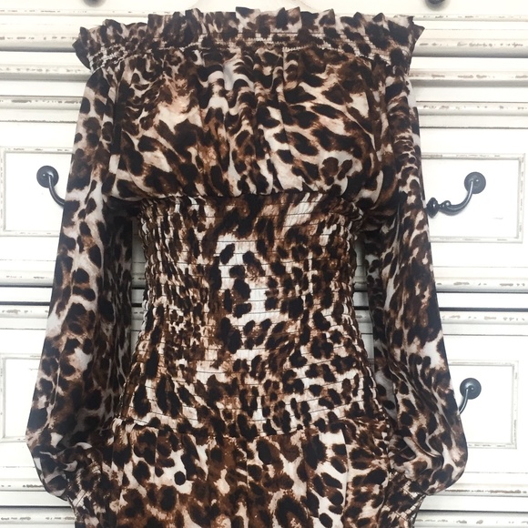 Gorgeous Off the Shoulder Boho Leopard Print Dress by Venus - Picture 2 of 6